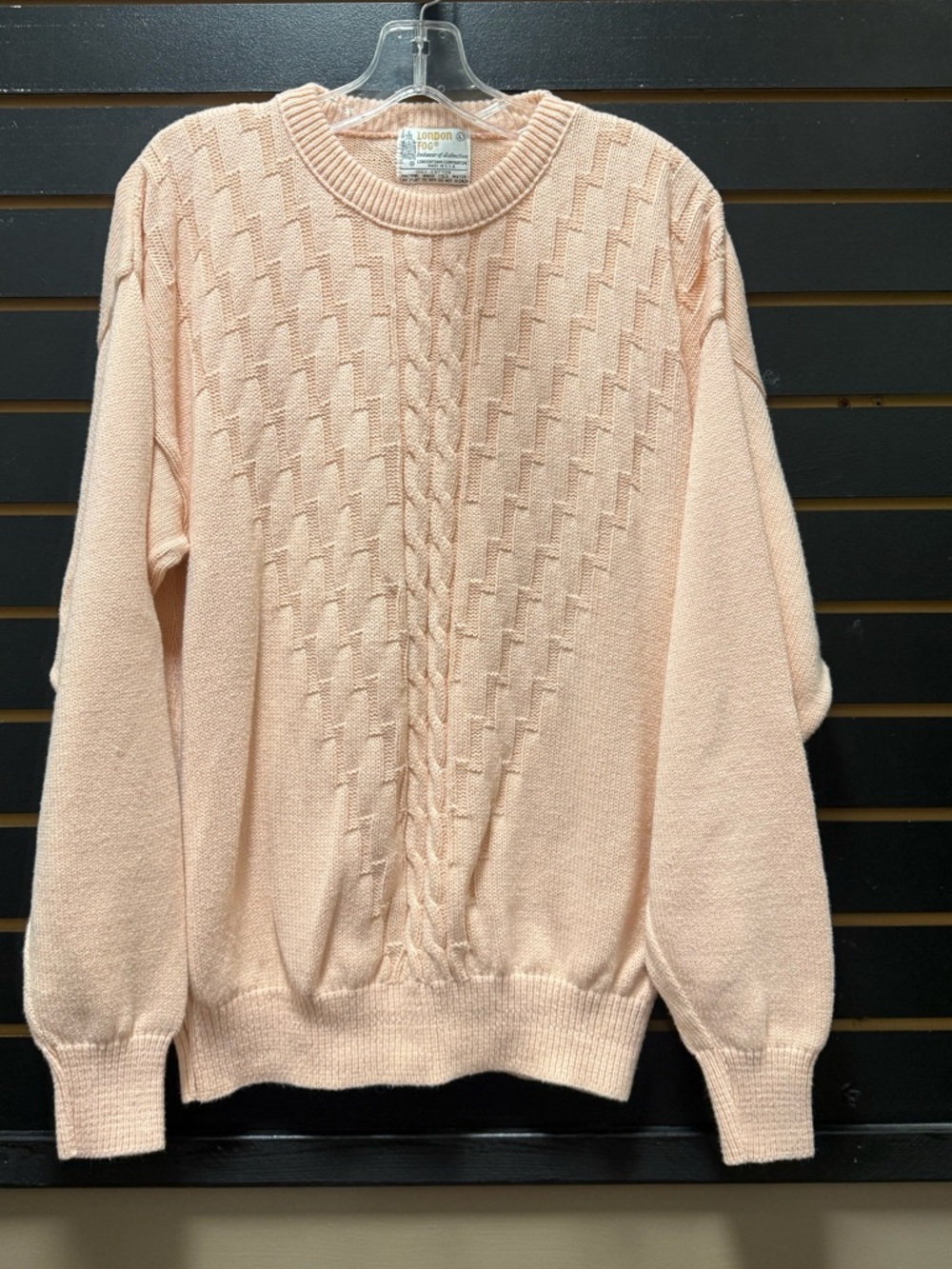 London Fog Pink Cable Knit Sweater Cotton Crewneck Size Large